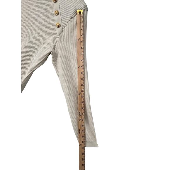 Express Sweater Old Money Ribbed Turtleneck Nautical Gold Buttons Quiet Luxury - Picture 5 of 8